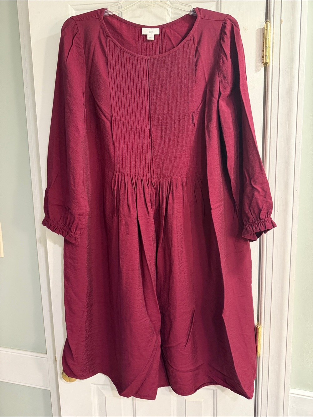 J.Jill 3/4 Sleeve Burgundy Dress with Pintuck Bodice Size Medium